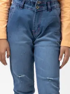Purple United Kids Girls Mid-Rise Mildly Distressed Light Fade Cotton Jeans