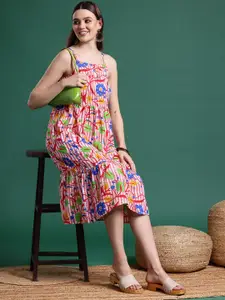 Sangria Striped Floral Fit & Flare Ethnic Dress