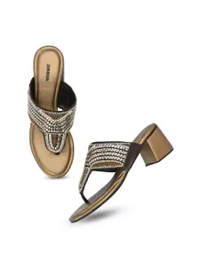 Anouk Bronze Embellished Open Toe Block Heels