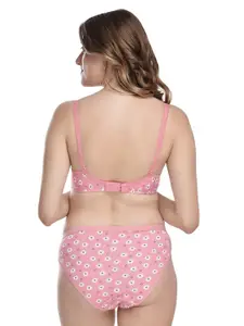 PIBU Pack of 2 Floral Printed Lightly Padded Cotton Bra With Brief