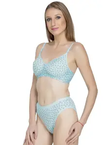 PIBU Conversational Printed Lightly Padded Cotton Bra With Brief