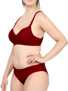 PIBU Pack Of 2 Cotton Cotton Non Padded Bra & Mid-Rise Briefs