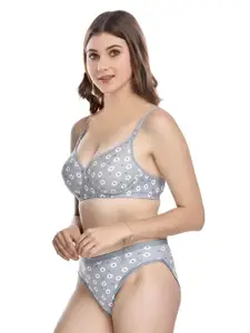 Aamarsh Printed Cotton Lightly Padded Bra With Briefs