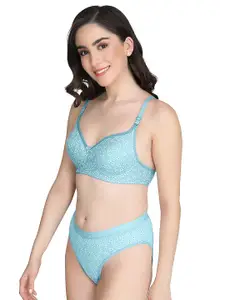 Aamarsh Pack Of 2 Floral Printed Cotton Lightly Padded Bra &  Mid-Rise Briefs
