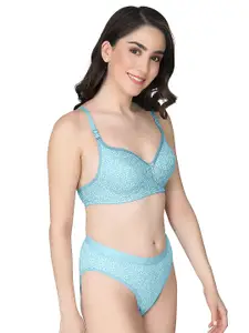 Aamarsh Pack Of 2 Cotton Lightly Padded Bra &  Mid-Rise Briefs