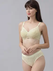 Aamarsh Geometric Printed Cotton Lightly Padded Bra &  Mid-Rise Briefs
