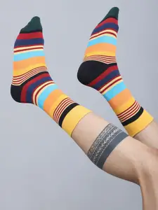 Dollar Socks Men Pack Of 5 Cotton Striped Calf Length Socks