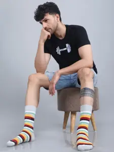 Dollar Socks Men Pack of 3 Striped Cotton Calf-Length Socks