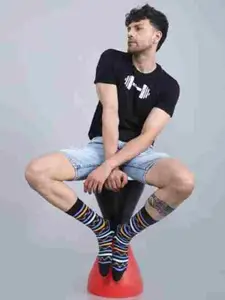 Dollar Socks Men Pack Of 3 Patterned Cotton Calf-Length Socks