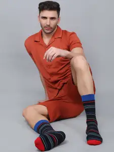 Dollar Socks Men Pack Of 3 Striped Cotton Calf Length Socks