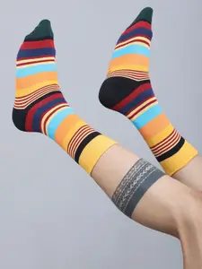 Dollar Socks Men Pack Of 3 Striped Cotton Calf Length Socks