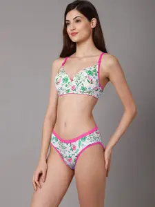 Aamarsh Floral Printed Mid-Rise Cotton Bra & Panty Set