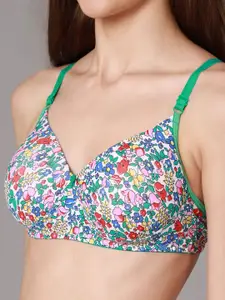 AROUSY Floral Printed Cotton Lightly Padded Bra & Mid-Rise Brief