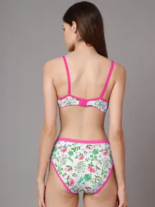 AROUSY Pack Of 2 Floral Printed Cotton Lightly Padded Bra & Mid-Rise Brief