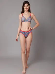 AROUSY Pack Of 3 Floral Printed Cotton Lightly Padded Bra & Mid-Rise Brief