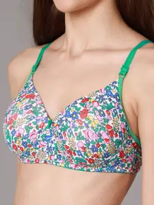 AROUSY Pack Of 3 Floral Printed Cotton Lightly Padded Bra & Mid-Rise Brief
