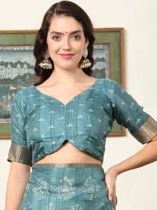 Mitera Blue & White Floral Zari Sungudi Saree