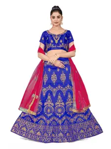 MANVAA Ethnic Motif Embroidered Semi-Stitched Lehenga & Unstitched Blouse With Dupatta