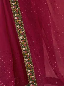 Satrani Pink & Blue Beads and Stones Embroidered Saree