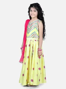 Sangria Girls Yelllow Floral Printed V-Neck Lehenga Choli
