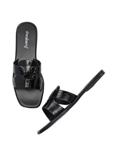 DressBerry Textured Open Toe Flats