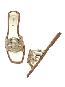 DressBerry Gold-Toned Open Toe Flats