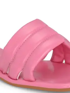 DressBerry Pink Striped Open Toe Flats