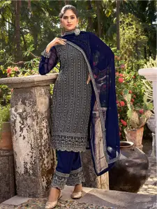 ODETTE Embroidered Silk Semi-Stitched Dress Material