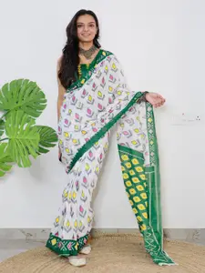Saree mall Ethnic Motifs Poly Cotton Ikat Ready to Wear Saree