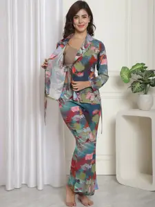 Claura Blue Abstract Printed Night Suit