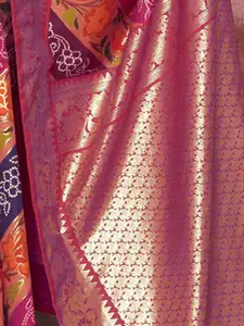 Satrani Pink & Orange Ethnic Motifs Zari Pure Silk Sungudi Saree