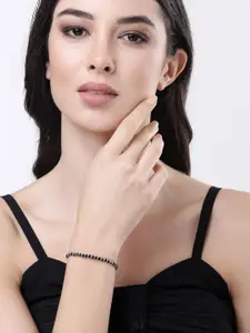 NVR Women Silver Plated Black Beaded Adjustable Bracelet