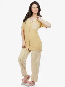 MAYSIXTY Lapel Collar Pure Cotton Night suit