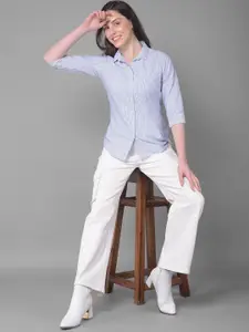 Crimsoune Club Classic Striped Grid Tattersall Checks Cotton Opaque Slim Fit Casual Shirt