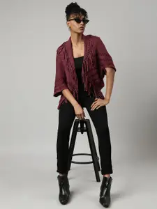 SHOWOFF Striped Acrylic Poncho With Fringed Detail