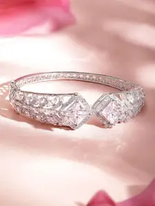 Rubans Women Rhodium-Plated Cubic Zirconia Studded Bangle-Style Bracelet
