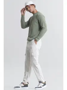 Snitch Men White Striped Smart Loose Fit Formal Trouser