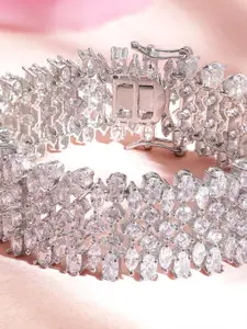 Rubans Brass Cubic Zirconia Rhodium-Plated Bangle-Style Bracelet