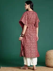 Sangria Ethnic Motifs Printed Pure Cotton Kaftan Kurta