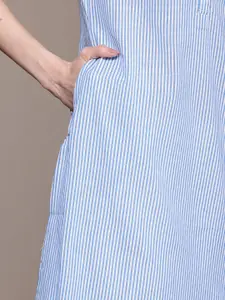 House of Pataudi Striped Mandarin Collar Roll-Up Sleeves Jashn Kurta