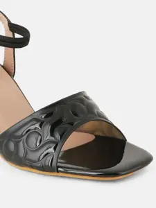 DressBerry Black Textured Block Heels