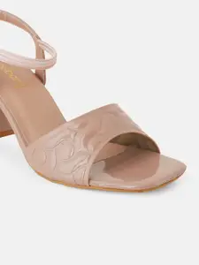DressBerry Peach-Coloured Textured Open Toe Block Heels
