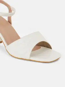 DressBerry White Textured Open Toe Block Heels