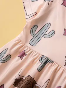 StyleCast Girls Beige Animal Printed Round Neck Mini T-shirt Dress With Hair Band