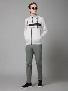 Cantabil Striped Fleece Hooded Front-Open Sweatshirt