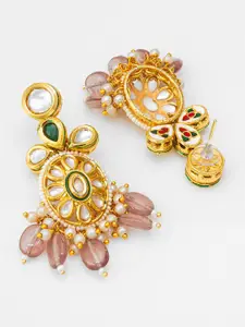 aadita Gold-Plated Kundan-Studded & Beaded Contemporary Drop Earrings