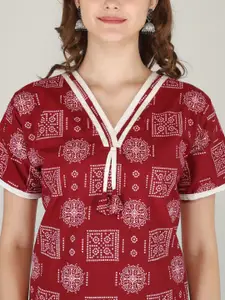 JVSP FASHION Pack Of 2 Printed V-Neck Cotton Maxi Nightdress