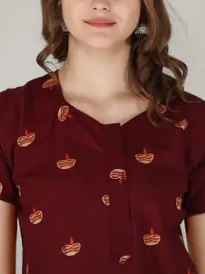 JVSP FASHION Pack Of 2 Ethnic Motifs Printed V-Neck Pure Cotton Maxi Nightdress