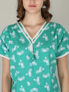 JVSP FASHION Pack Of 2 Floral Printed V-Neck Pure Cotton Maxi Nightdress