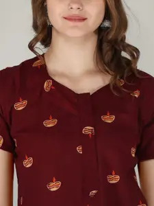 JVSP FASHION Pack of 2 Ethnic Motifs Printed V-Neck Pure Cotton Maxi Nightdress